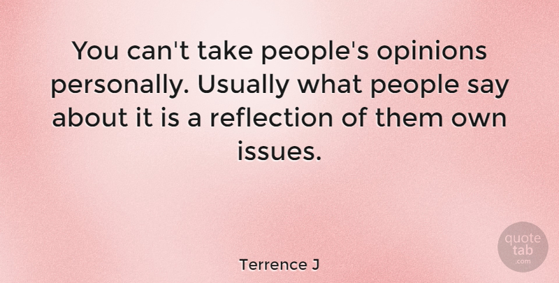 Terrence J Quote About Reflection, Issues, People: You Cant Take Peoples Opinions...