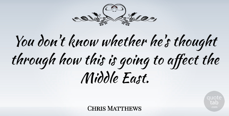 Chris Matthews Quote About Literature, Middle East, Knows: You Dont Know Whether Hes...