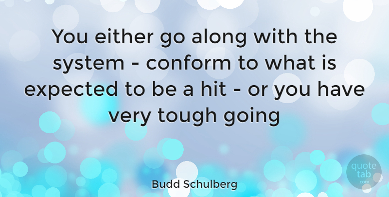 Budd Schulberg Quote About Tough, Conform, Expected: You Either Go Along With...
