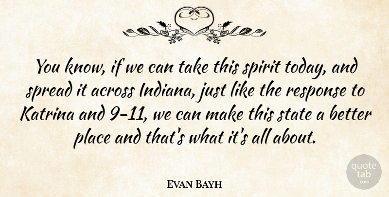 Evan Bayh Quote About Across, Katrina, Response, Spirit, Spread: You Know If We Can...