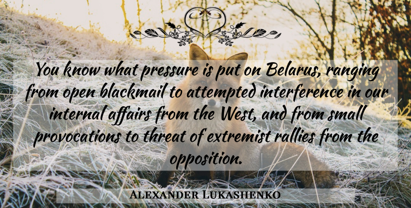 Alexander Lukashenko Quote About Affairs, Attempted, Extremist, Internal, Open: You Know What Pressure Is...