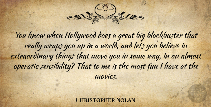 Christopher Nolan Quote About Almost, Believe, Great, Hollywood, Lets: You Know When Hollywood Does...