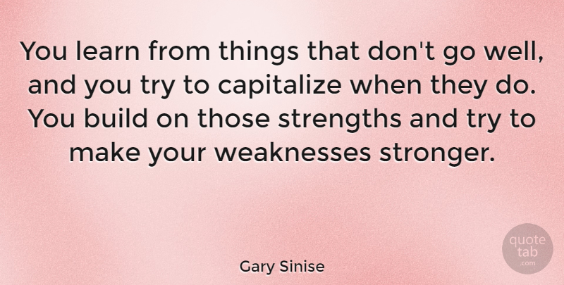 Gary Sinise Quote About Capitalize, Strengths, Weaknesses: You Learn From Things That...
