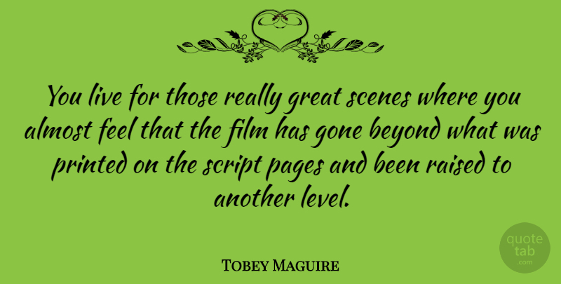 Tobey Maguire Quote About Gone, Levels, Pages: You Live For Those Really...