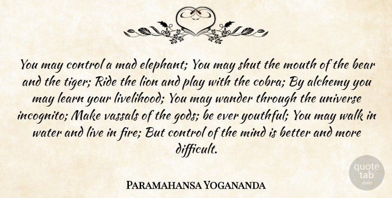 Paramahansa Yogananda Quote About Play, Elephants, Fire: You May Control A Mad...