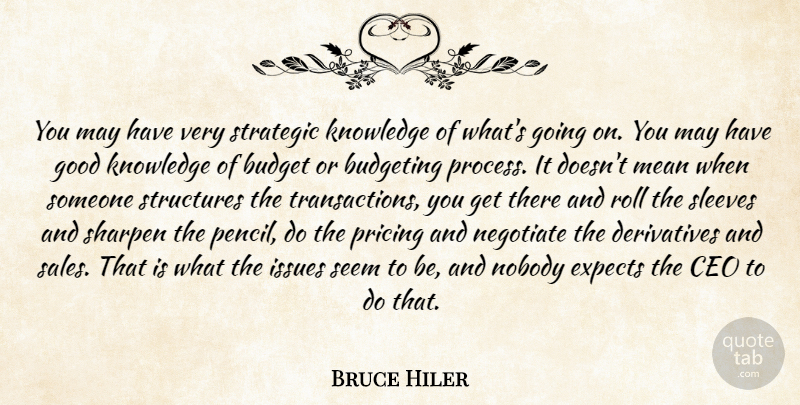 Bruce Hiler Quote About Budget, Budgeting, Ceo, Expects, Good: You May Have Very Strategic...