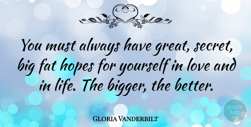 Gloria Vanderbilt Quote About Secret, Bigger, Fats: You Must Always Have Great...