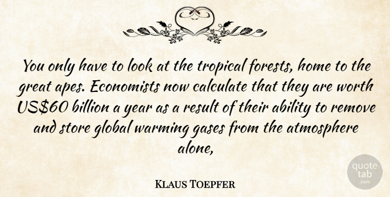 Klaus Toepfer Quote About Ability, Atmosphere, Billion, Calculate, Economists: You Only Have To Look...