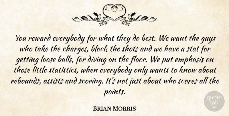 Brian Morris Quote About Block, Diving, Emphasis, Everybody, Guys: You Reward Everybody For What...