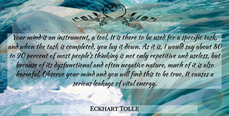 Eckhart Tolle Quote About Thinking, People, Mind: Your Mind Is An Instrument...