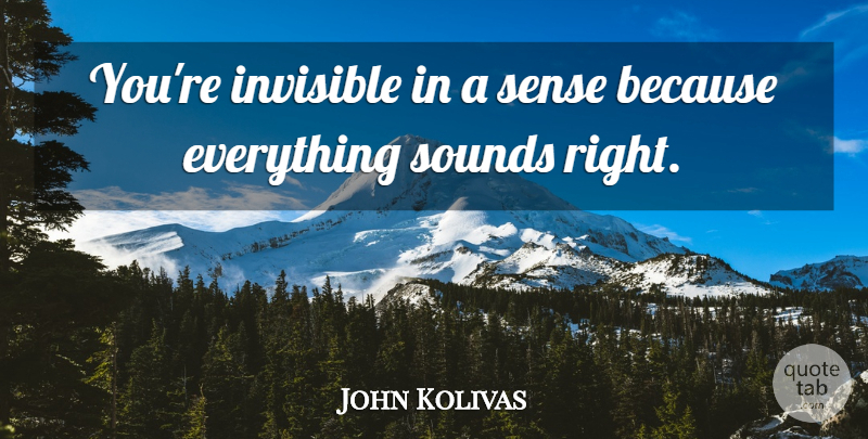 John Kolivas Quote About Invisible, Sounds: Youre Invisible In A Sense...