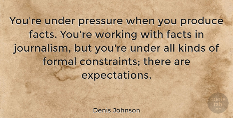 Denis Johnson Quote About Expectations, Pressure, Facts: Youre Under Pressure When You...