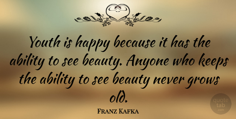 Franz Kafka Quote About Happy Birthday, Beauty, Inspirational Birthday: Youth Is Happy Because It...