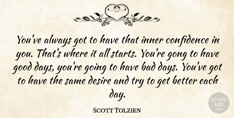 Scott Tolzien Quote About Bad, Confidence, Desire, Good, Inner: Youve Always Got To Have...
