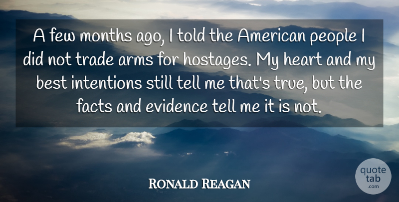 Ronald Reagan Quote About Arms, Best, Evidence, Facts, Few: A Few Months Ago I...