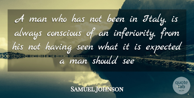 Samuel Johnson Quote About Conscious, Expected, Man, Seen: A Man Who Has Not...