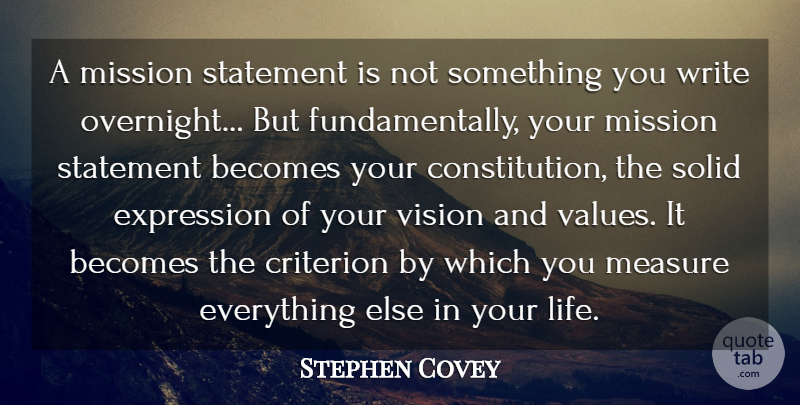 Stephen Covey Quote About Life, Change, Writing: A Mission Statement Is Not...