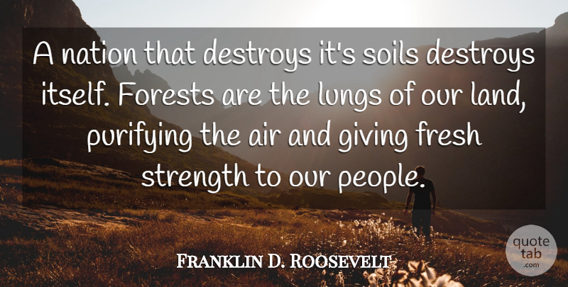 Franklin D. Roosevelt Quote About Air, American President, Destroys, Forests, Fresh: A Nation That Destroys Its...