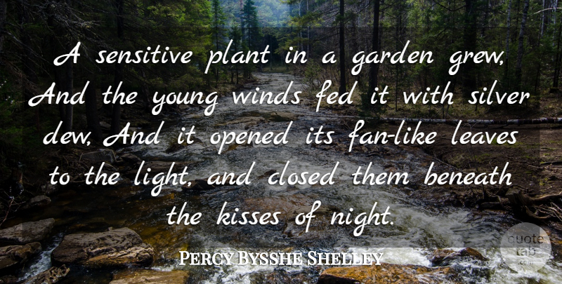 Percy Bysshe Shelley Quote About Beneath, Closed, Fed, Garden, Kisses: A Sensitive Plant In A...