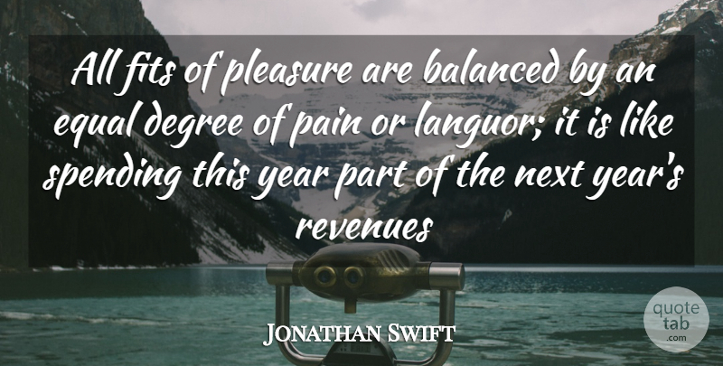 Jonathan Swift Quote About Balanced, Degree, Equal, Fits, Next: All Fits Of Pleasure Are...