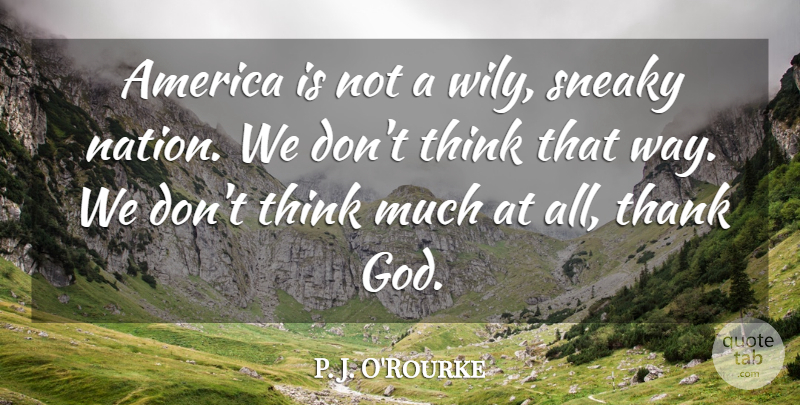 P. J. O'Rourke Quote About Humorous, Thinking, Ideas: America Is Not A Wily...