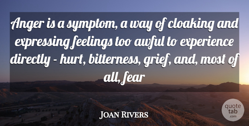 Joan Rivers Quote About Hurt, Grief, Grieving: Anger Is A Symptom A...
