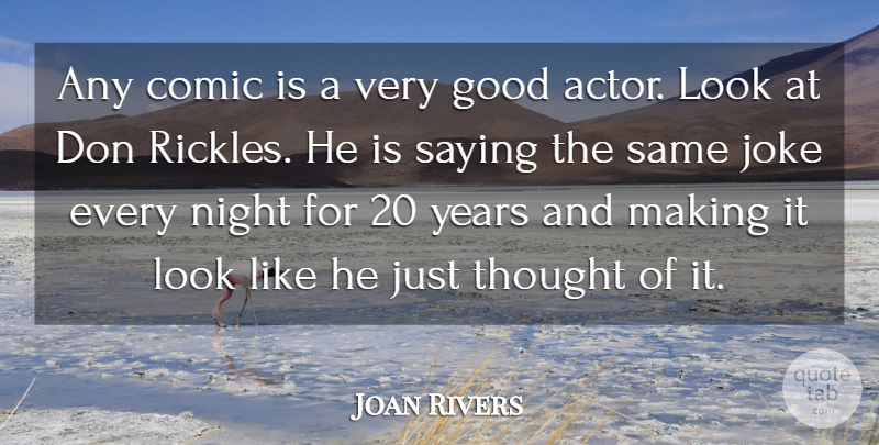 Joan Rivers Quote About Comic, Good, Saying: Any Comic Is A Very...