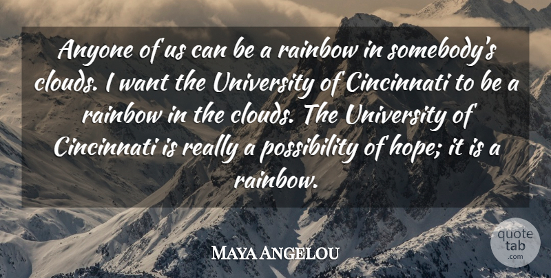Maya Angelou Quote About Clouds, Rainbow, Want: Anyone Of Us Can Be...