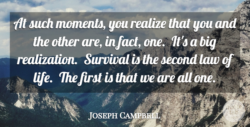 Joseph Campbell Quote About Law, Realize, Second, Survival: At Such Moments You Realize...