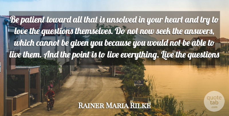 Rainer Maria Rilke Quote About Love, Inspirational, Life: Be Patient Toward All That...