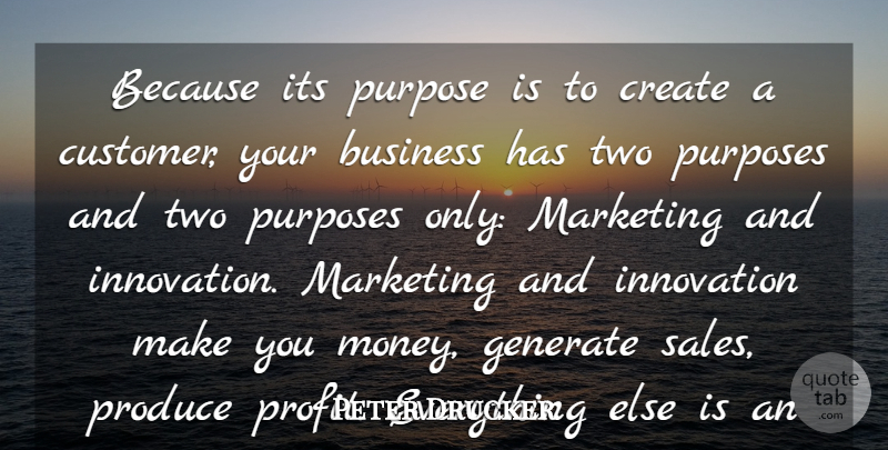Peter Drucker Quote About Business, Create, Generate, Innovation, Marketing: Because Its Purpose Is To...