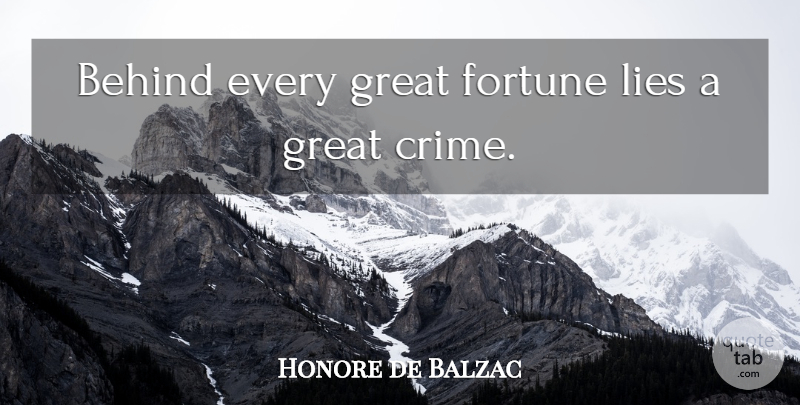 Honore de Balzac Quote About Lying, Judging, Literature: Behind Every Great Fortune Lies...