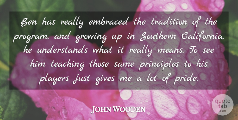 John Wooden Quote About Ben, Embraced, Gives, Growing, Players: Ben Has Really Embraced The...