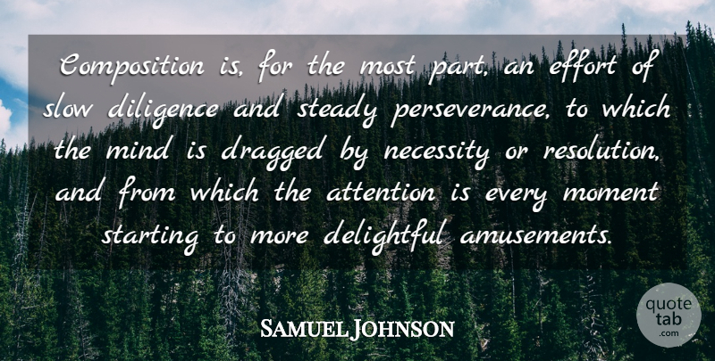 Samuel Johnson Quote About Attention, Delightful, Diligence, Dragged, Effort: Composition Is For The Most...