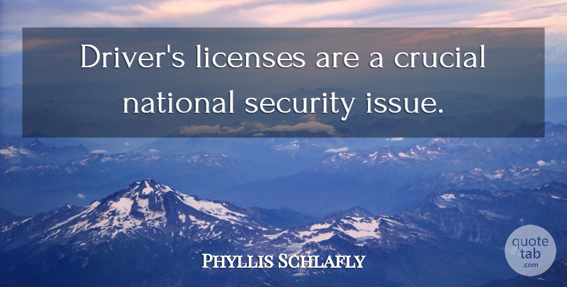 Phyllis Schlafly Quote About Crucial, Licenses, National, Security: Drivers Licenses Are A Crucial...