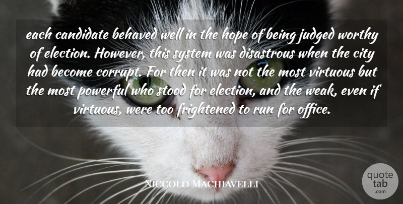 Niccolo Machiavelli Quote About Behaved, Candidate, City, Disastrous, Frightened: Each Candidate Behaved Well In...