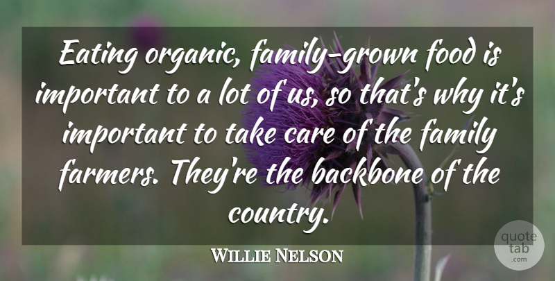 Willie Nelson Quote About Backbone, Care, Eating, Family, Food: Eating Organic Family Grown Food...
