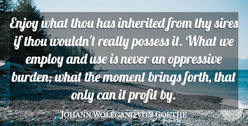 Johann Wolfgang von Goethe Quote About Feelings, Use, Moments: Enjoy What Thou Has Inherited...