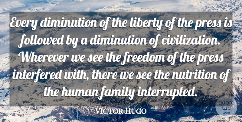 Victor Hugo Quote About Family, Followed, Freedom, Human, Interfered: Every Diminution Of The Liberty...
