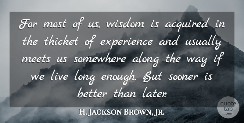 H. Jackson Brown, Jr. Quote About Acquired, Along, Experience, Meets, Somewhere: For Most Of Us Wisdom...