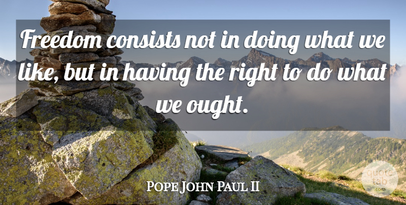 Pope John Paul II Quote About Attitude, Freedom, 4th Of July: Freedom Consists Not In Doing...