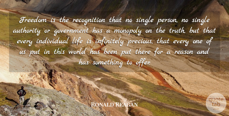 Ronald Reagan Quote About Government, World, Recognition: Freedom Is The Recognition That...