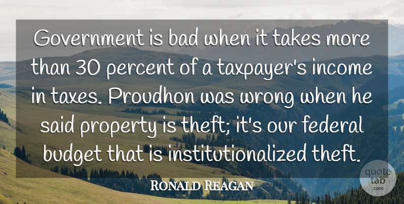 Ronald Reagan Quote About Bad, Budget, Federal, Government, Income: Government Is Bad When It...
