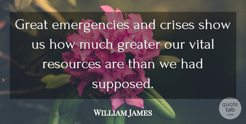 William James Quote About Encouragement, Sith, Emergencies: Great Emergencies And Crises Show...
