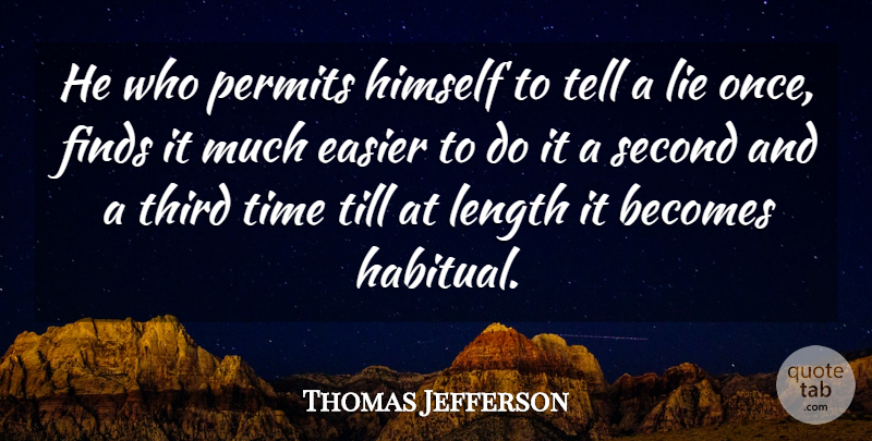 Thomas Jefferson Quote About Lying, Believe, Heart: He Who Permits Himself To...
