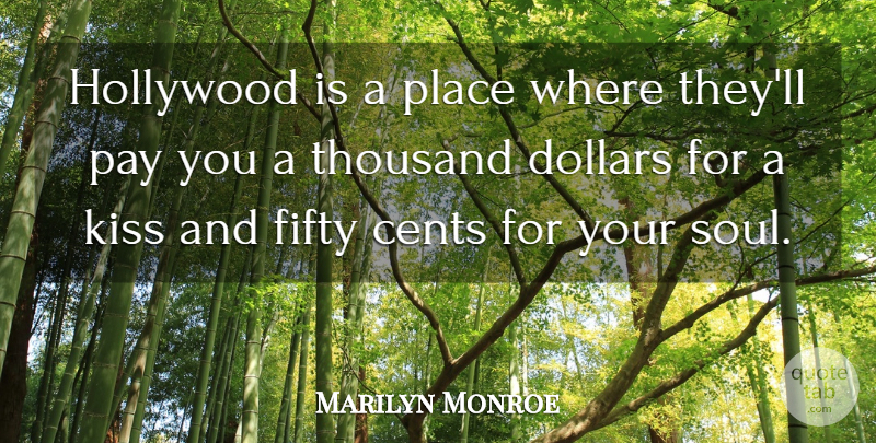 Marilyn Monroe Quote About Inspirational, Inspiring, Kissing: Hollywood Is A Place Where...