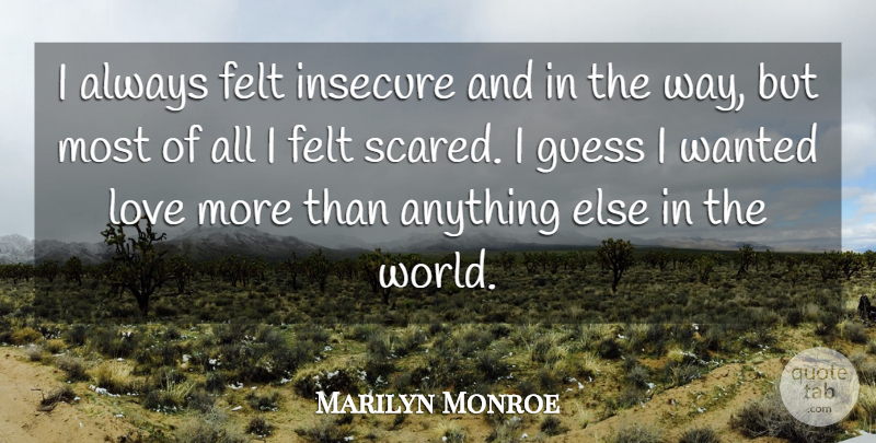 Marilyn Monroe Quote About Felt, Guess, Insecure, Love: I Always Felt Insecure And...