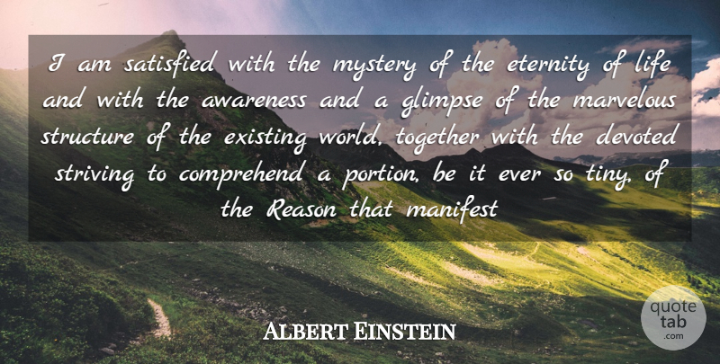 Albert Einstein Quote About Awareness, Comprehend, Devoted, Eternity, Existing: I Am Satisfied With The...