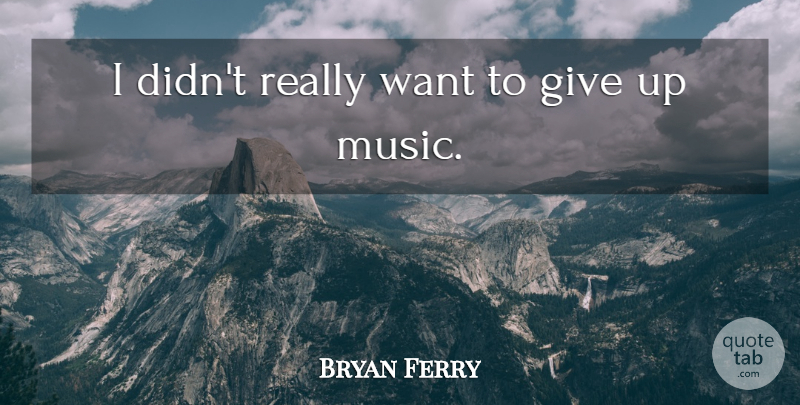 Bryan Ferry Quote About Giving Up, Giving, Want: I Didnt Really Want To...