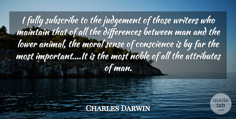 Charles Darwin Quote About Men, Animal, Differences: I Fully Subscribe To The...